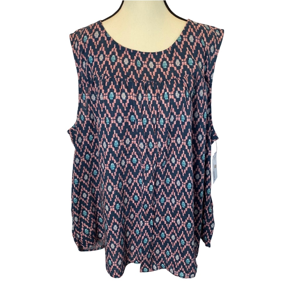 Sonoma Tank Top Womens 3X Navy Pink Geometric Aztec Print Flowy Summer Western